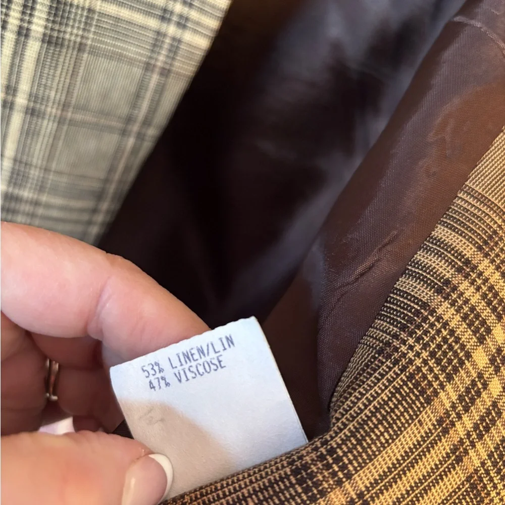 Vintage Jones New York Brown Plaid Linen Blend Blazer - Picture 6 of 6